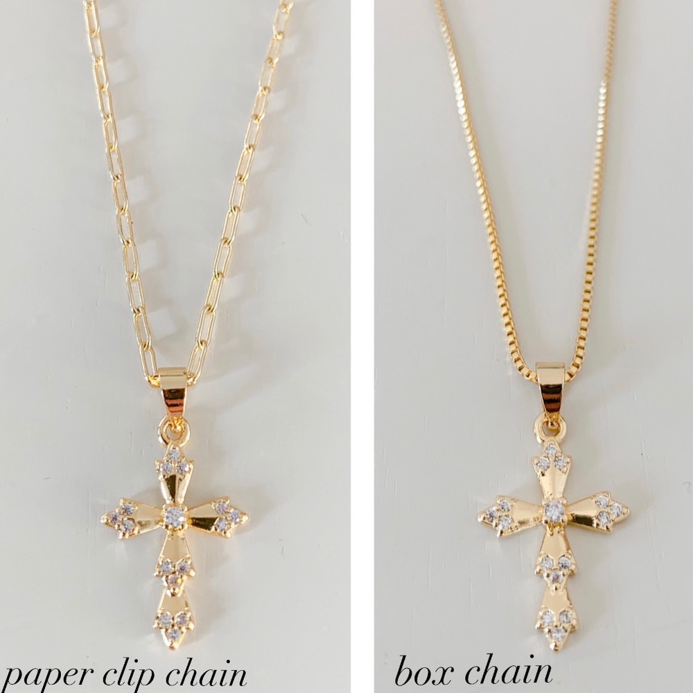 Dainty CZ Cross Necklace | 14k Gold Filled - Picture 10 of 12